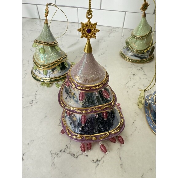 Thomas Kinkade Jeweled Tree Ornaments Bone China Bradford Exchange set of 6 - Picture 3 of 13